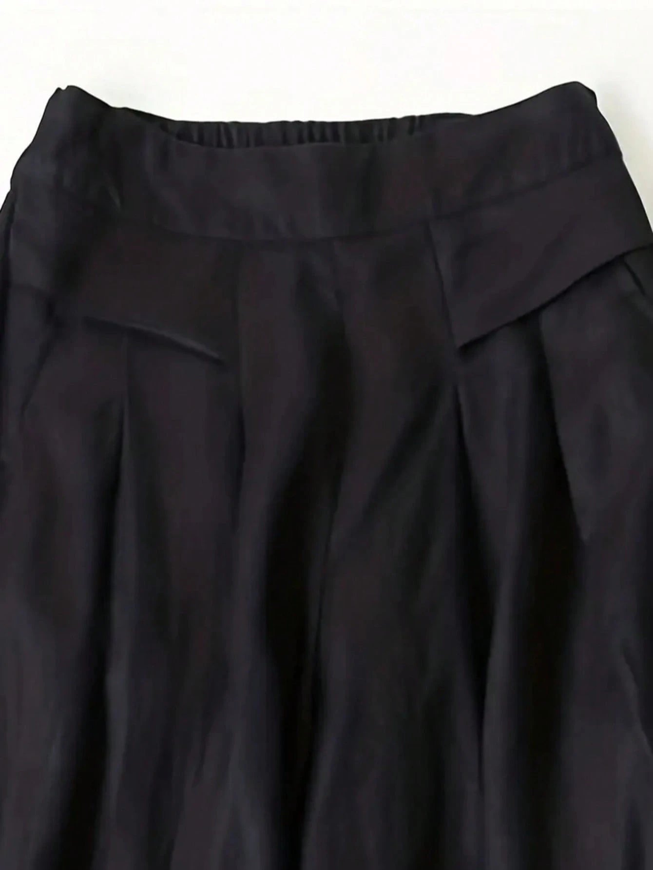 Women's Solid Color Casual Wide Leg Pants With Front Pocket Decor, Autumn Commute, Palazzo Pants Black