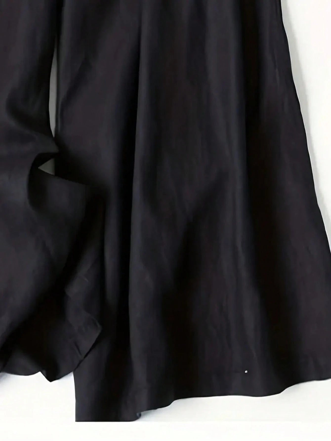 Women's Solid Color Casual Wide Leg Pants With Front Pocket Decor, Autumn Commute, Palazzo Pants Black