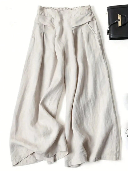 Women's Solid Color Casual Wide Leg Pants With Front Pocket Decor, Autumn Commute, Palazzo Pants Black