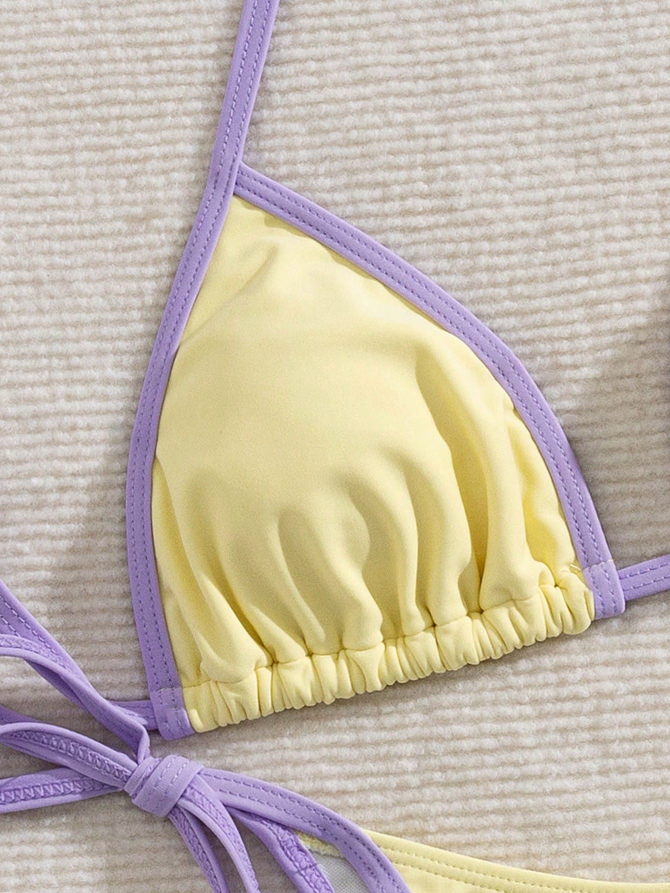 Women's Solid Color Contrast Bikini Set, Halter Neck Tie Back Open Back Swimwear, High Elastic Breathable Fabric, Party/Music Festival Bikini Set, Women's Summer Vacation Outfit, Beach Vacation Two Pi