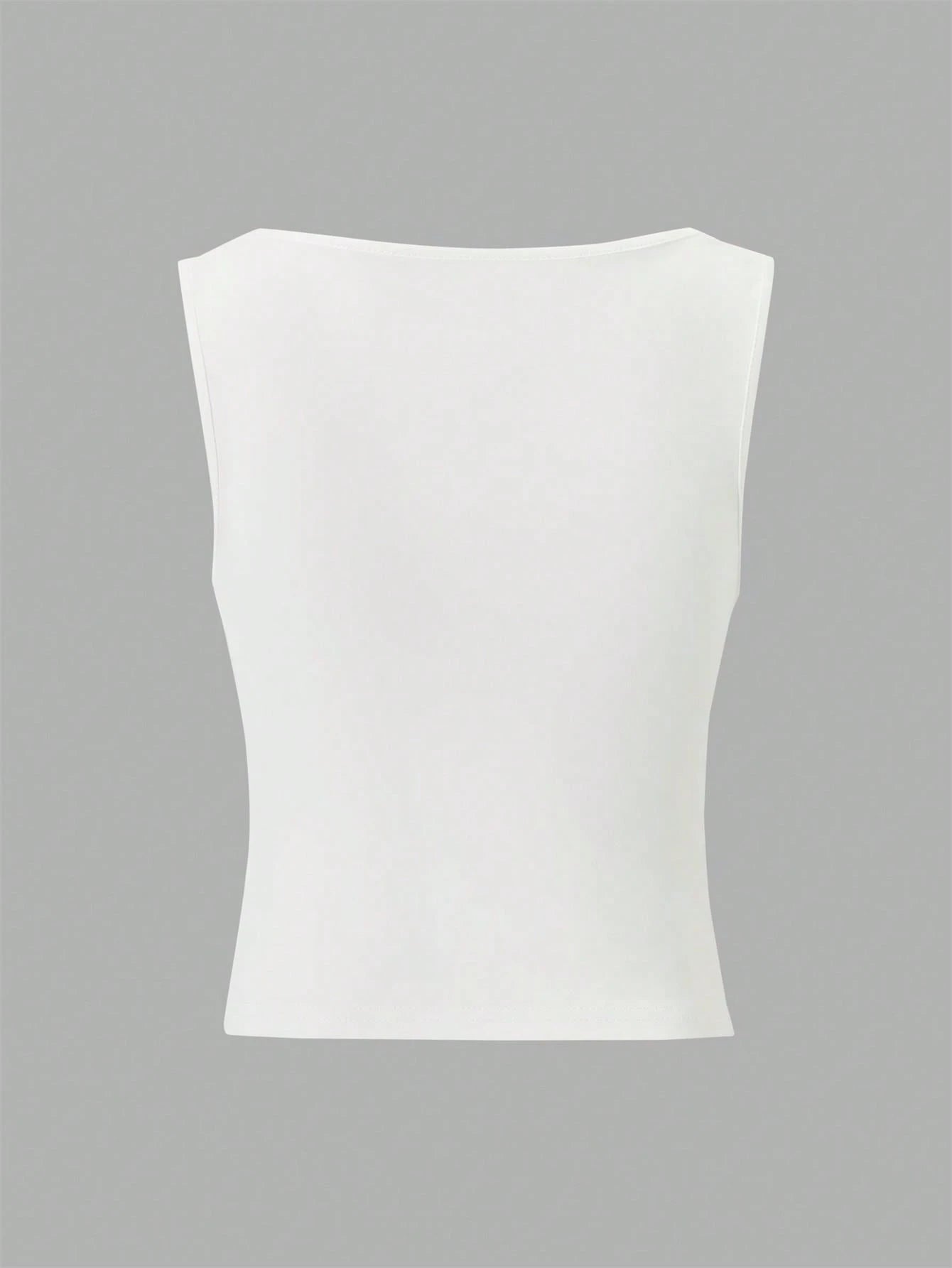 Women's Solid Color Double-Layer Pleated Square Neck Versatile Camisole, Spring/Summer Casual White