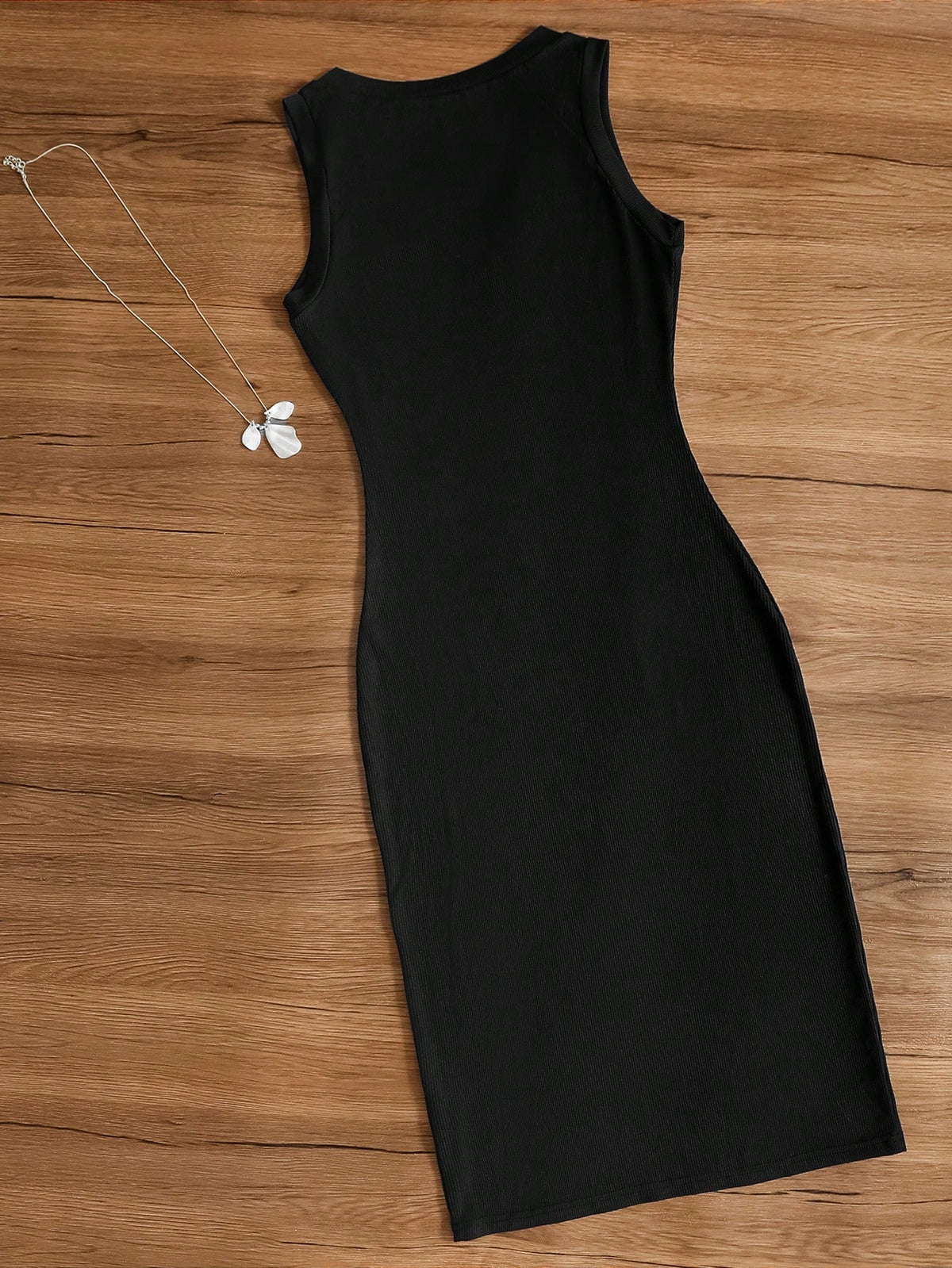 Women's Solid Color Elegant Casual Knit Fabric Split Bodycon Dress, Suitable For Vacation, Wedding, Birthday Party, Date, Spring/Summer Black