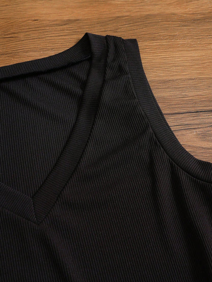 Women's Solid Color Elegant Casual Knit Fabric Split Bodycon Dress, Suitable For Vacation, Wedding, Birthday Party, Date, Spring/Summer Black