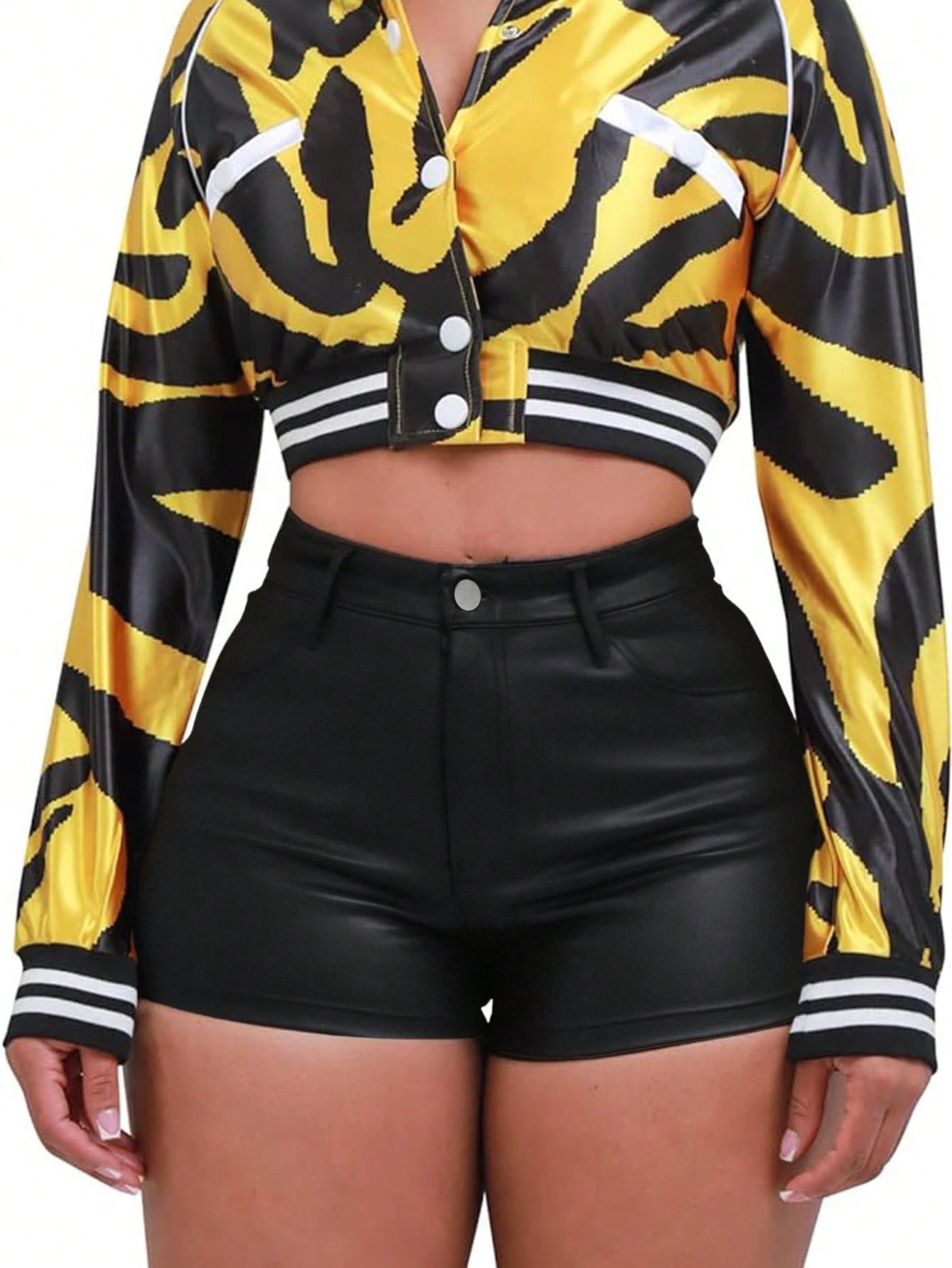 Women's Solid Color Metallic PU Leather Pocket Sexy Shorts Black Summer
