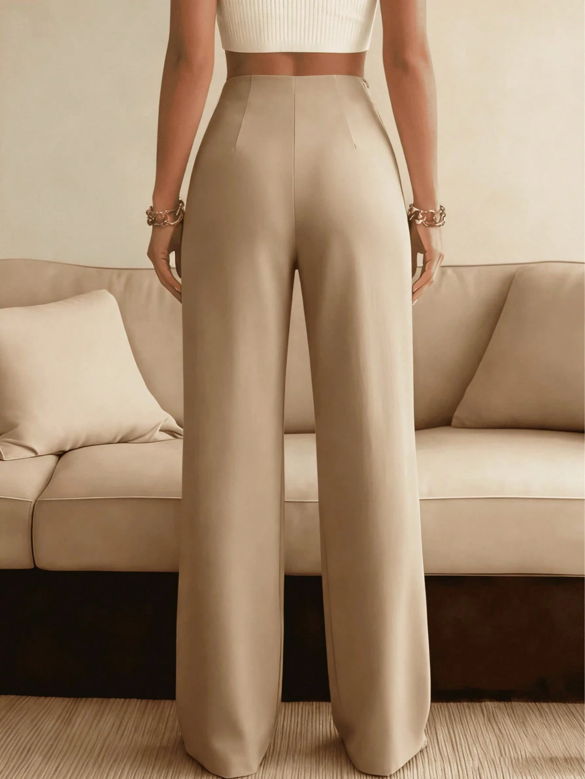 Women's Solid Color Wide Leg Straight Casual Pants, Versatile Business Commuter Trousers Spring