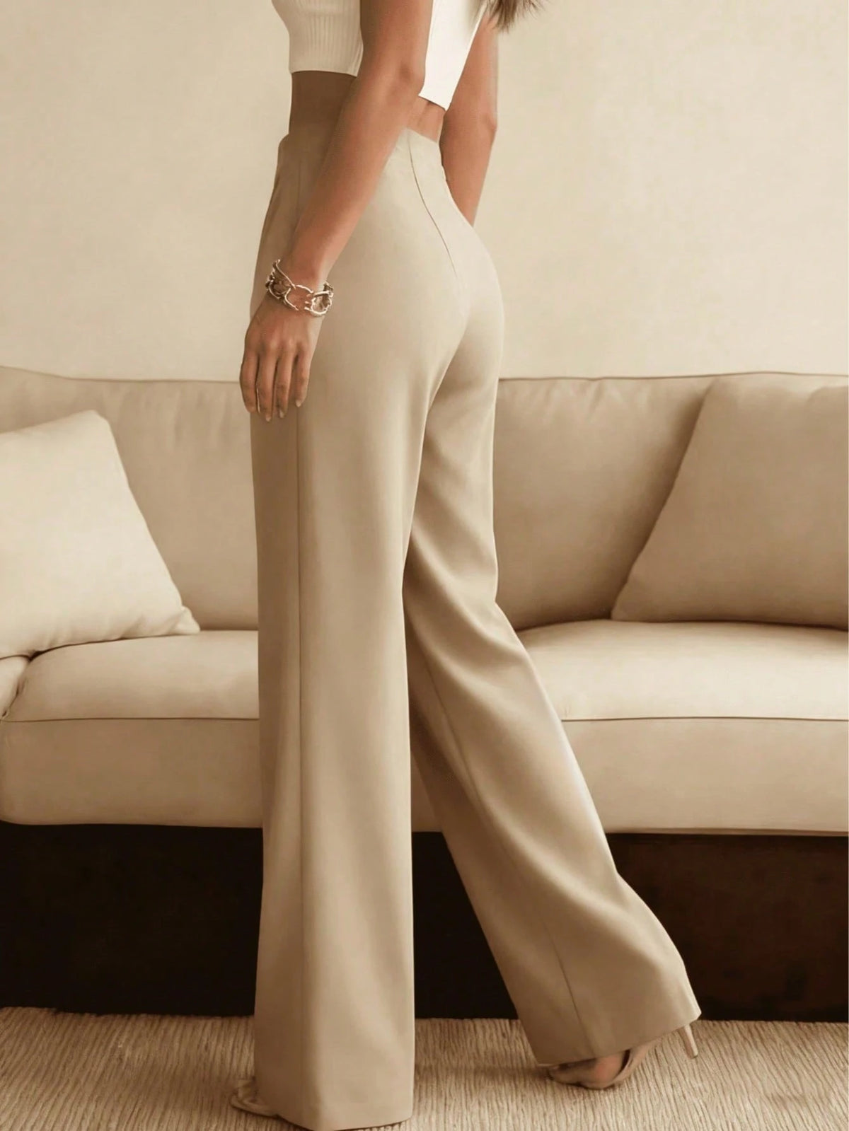 Women's Solid Color Wide Leg Straight Casual Pants, Versatile Business Commuter Trousers Spring