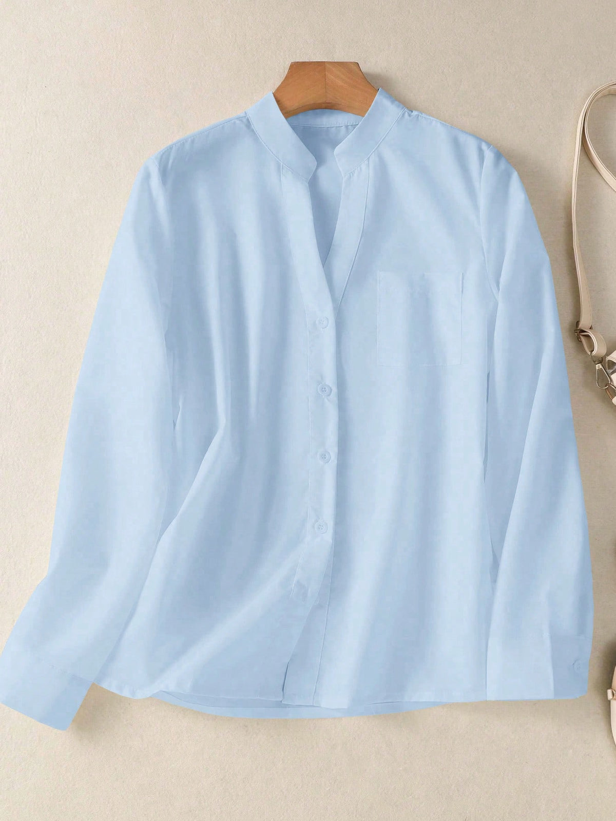 Women's Solid V Neck Button Down Shirt, Long Sleeve Casual Elegant Blouse With Pocket, Daily, Holiday, Travel, Spring Summer Fall Winter Essential