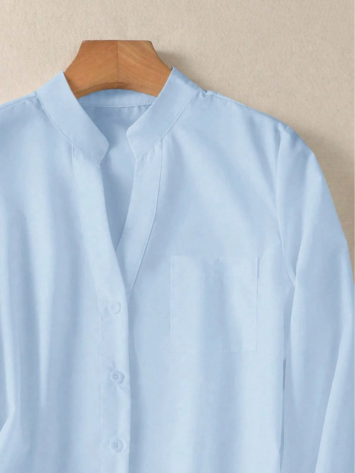 Women's Solid V Neck Button Down Shirt, Long Sleeve Casual Elegant Blouse With Pocket, Daily, Holiday, Travel, Spring Summer Fall Winter Essential