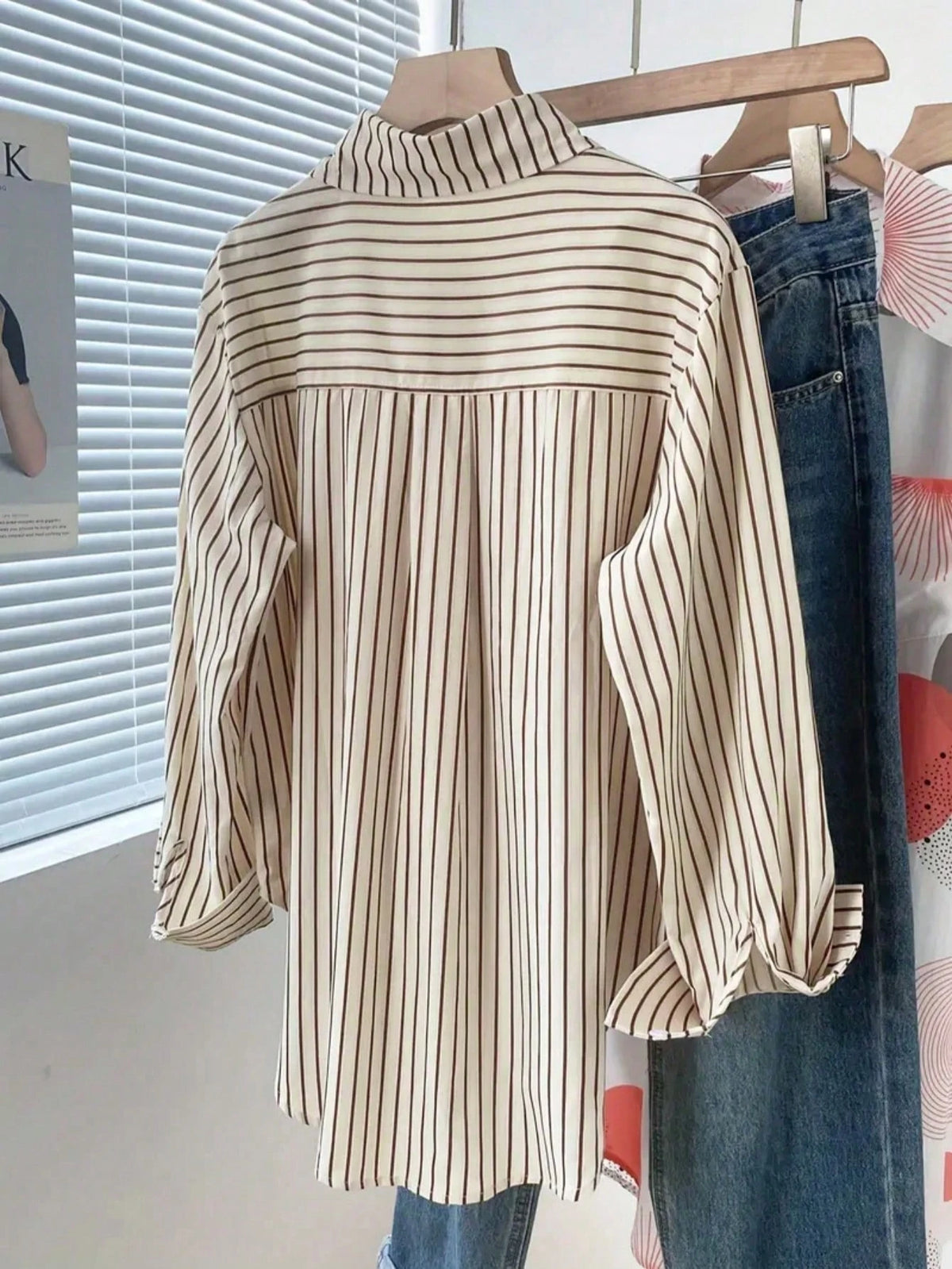 Women's Striped Button-Front Pocket Shirt, Casual Everyday Wear Spring