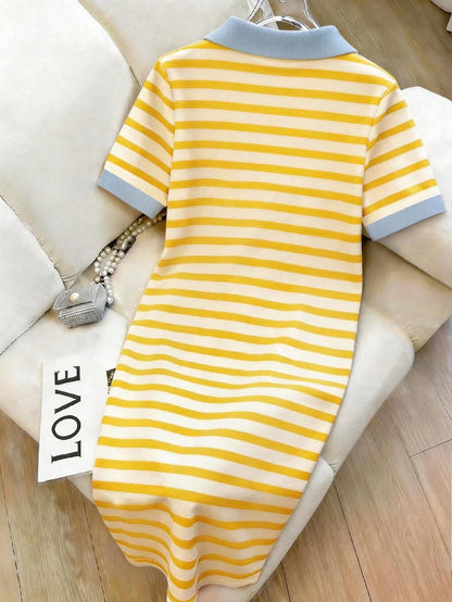 Women's Striped Patchwork Puppy Print Casual Vacation Dress