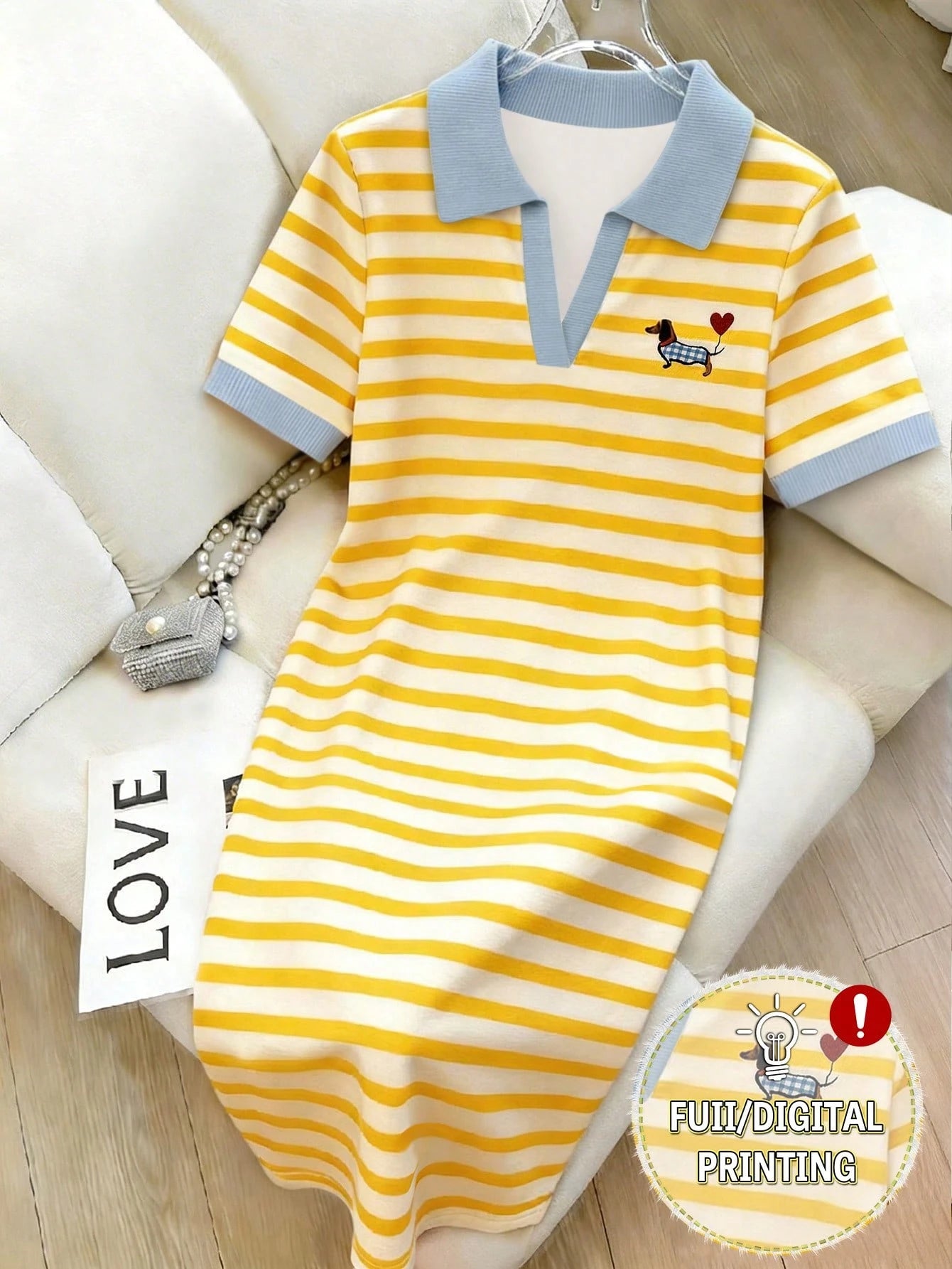 Women's Striped Patchwork Puppy Print Casual Vacation Dress