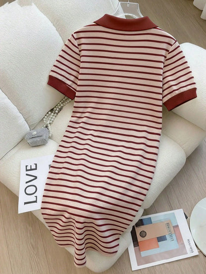 Women's Striped Patchwork Puppy Print Casual Vacation Dress