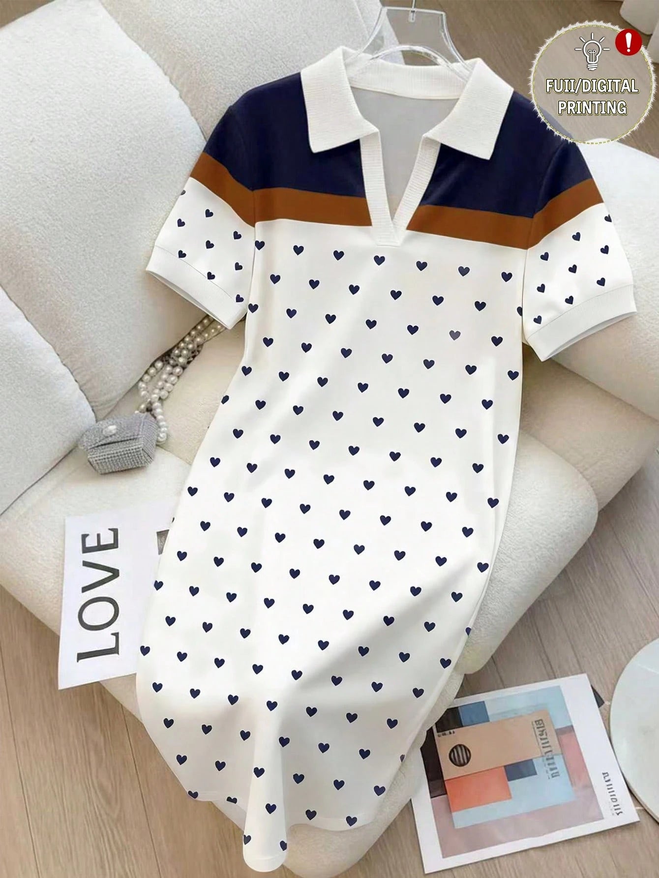 Women's Striped Patchwork Puppy Print Casual Vacation Dress