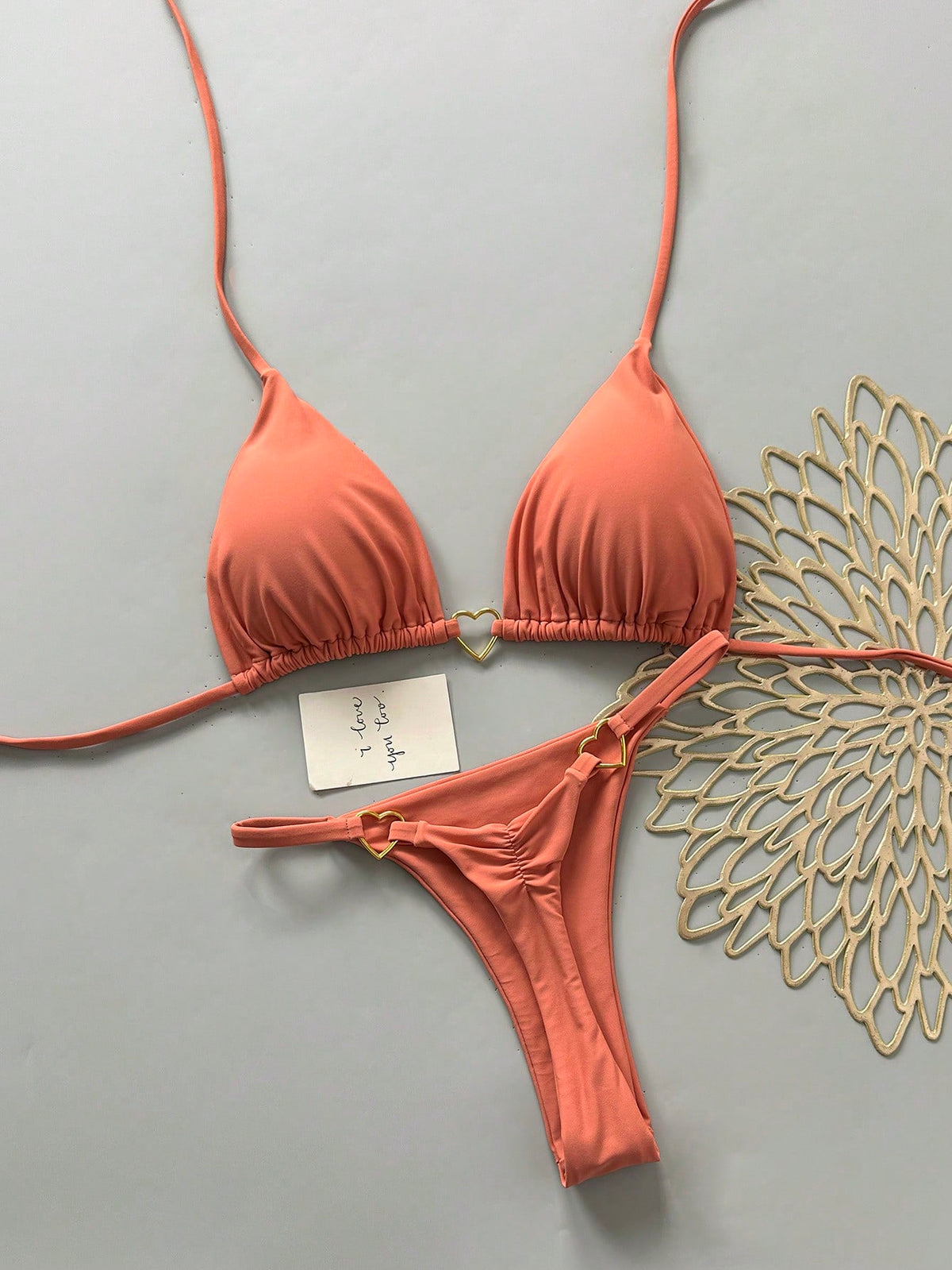 Women's Summer Beach Solid Color Halter Tie Casual Bikini And Triangle Panty Swimwear Set Vacation