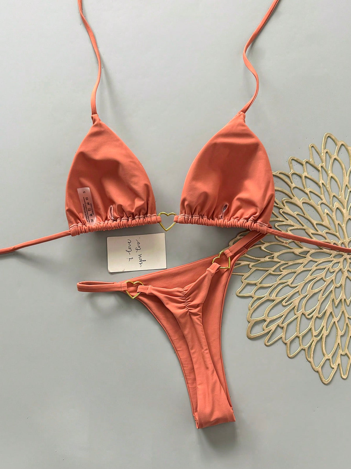 Women's Summer Beach Solid Color Halter Tie Casual Bikini And Triangle Panty Swimwear Set Vacation