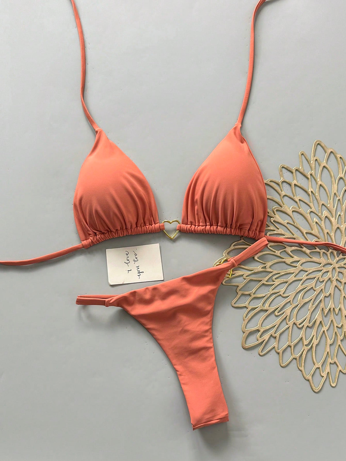 Women's Summer Beach Solid Color Halter Tie Casual Bikini And Triangle Panty Swimwear Set Vacation