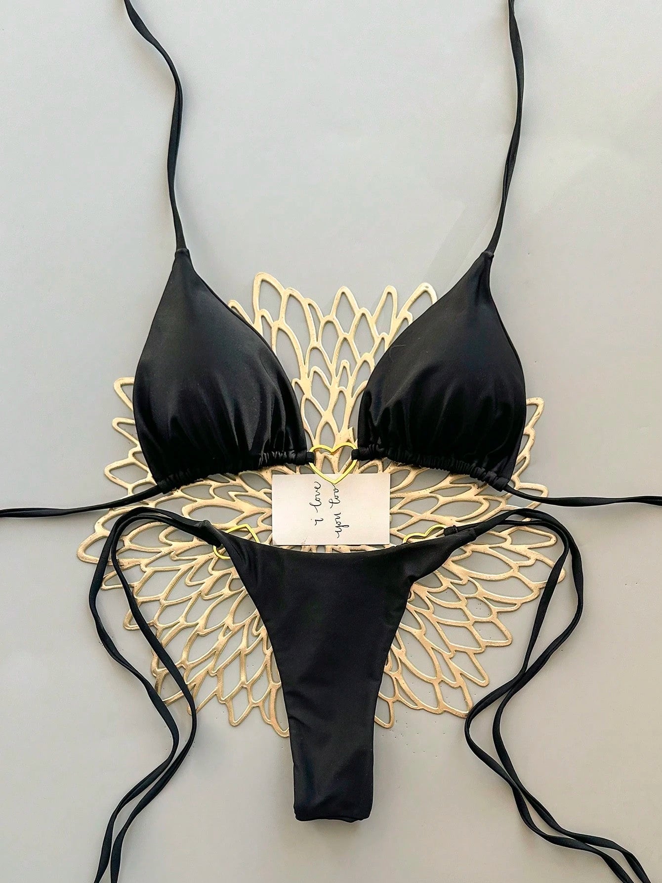 Women's Summer Beach Solid Color Tie Sexy Bikini Swimwear Set Vacation Black