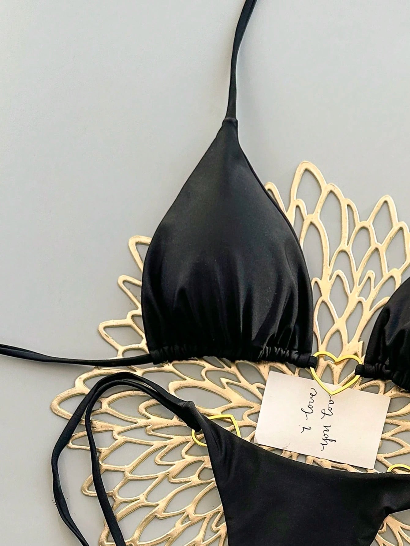 Women's Summer Beach Solid Color Tie Sexy Bikini Swimwear Set Vacation Black