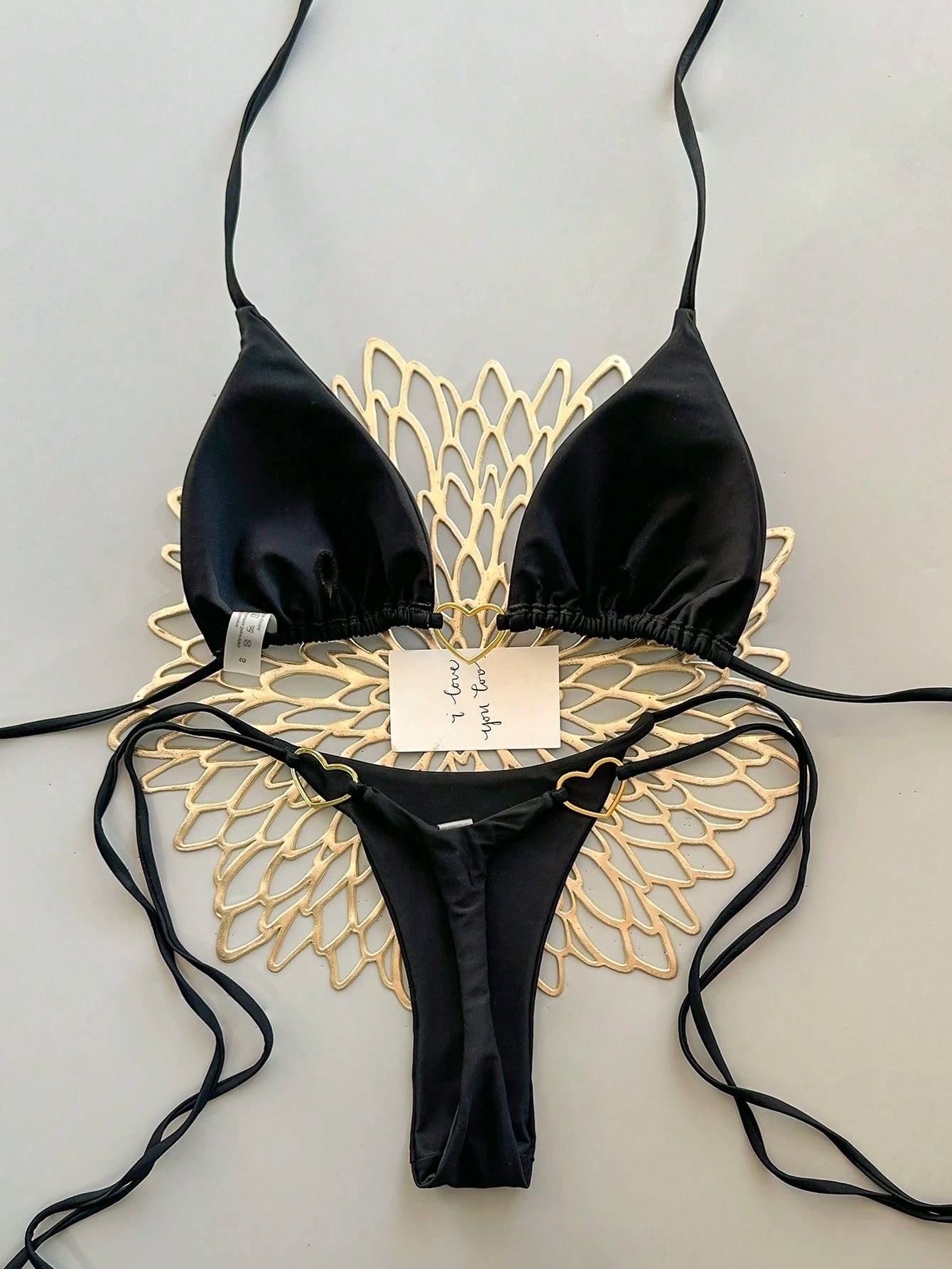 Women's Summer Beach Solid Color Tie Sexy Bikini Swimwear Set Vacation Black