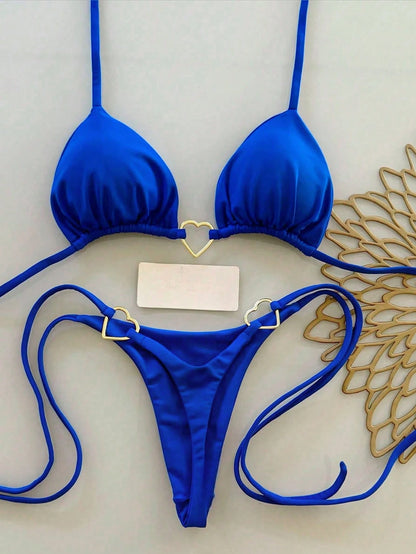 Women's Summer Beach Solid Color Tie Sexy Bikini Swimwear Set Vacation Black