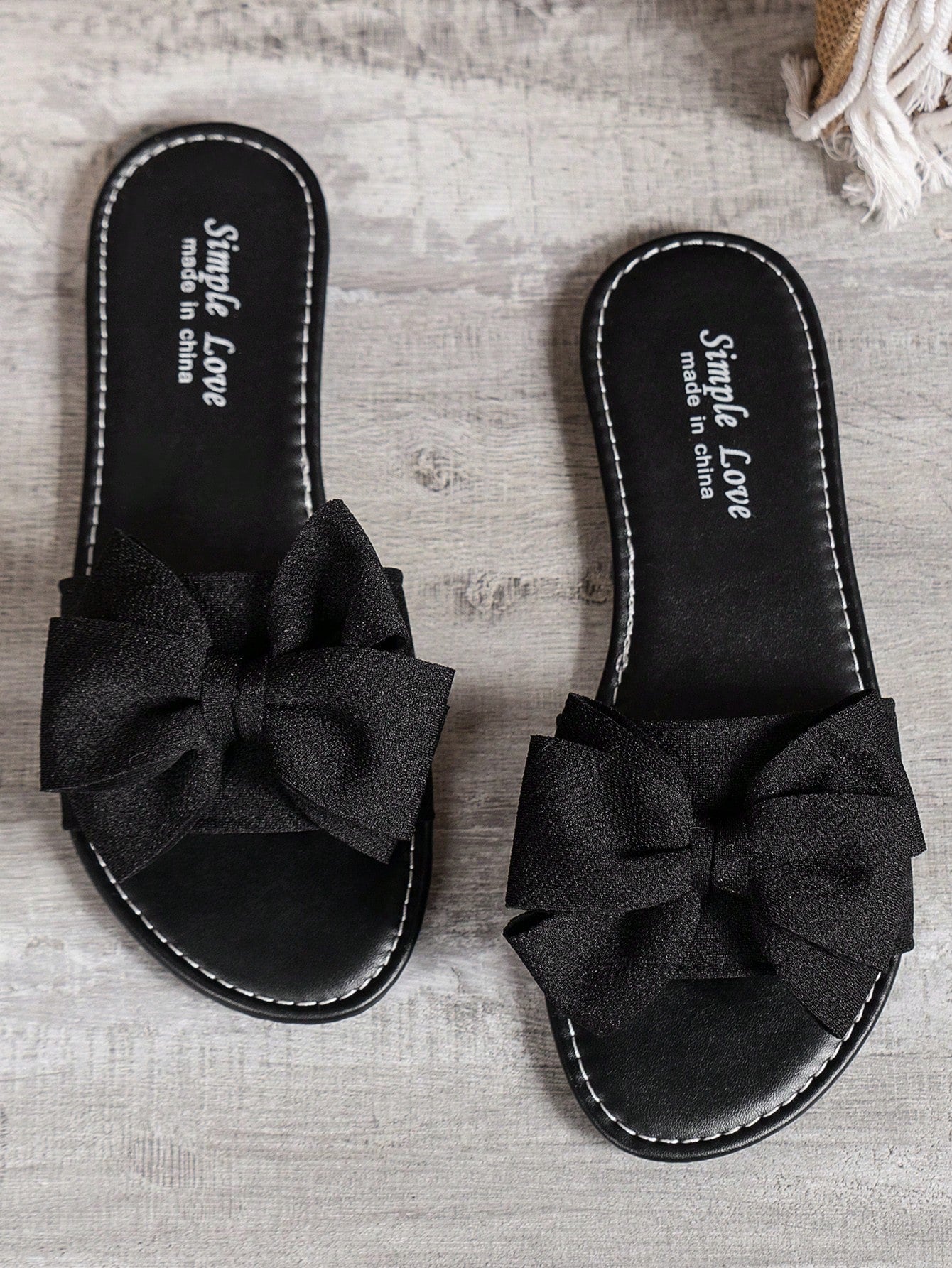 Women's Summer Bow Decor Comfy Sandals, Casual Open Toe Flat Slippers, Round Toe Woven Outdoor Beach Shoes