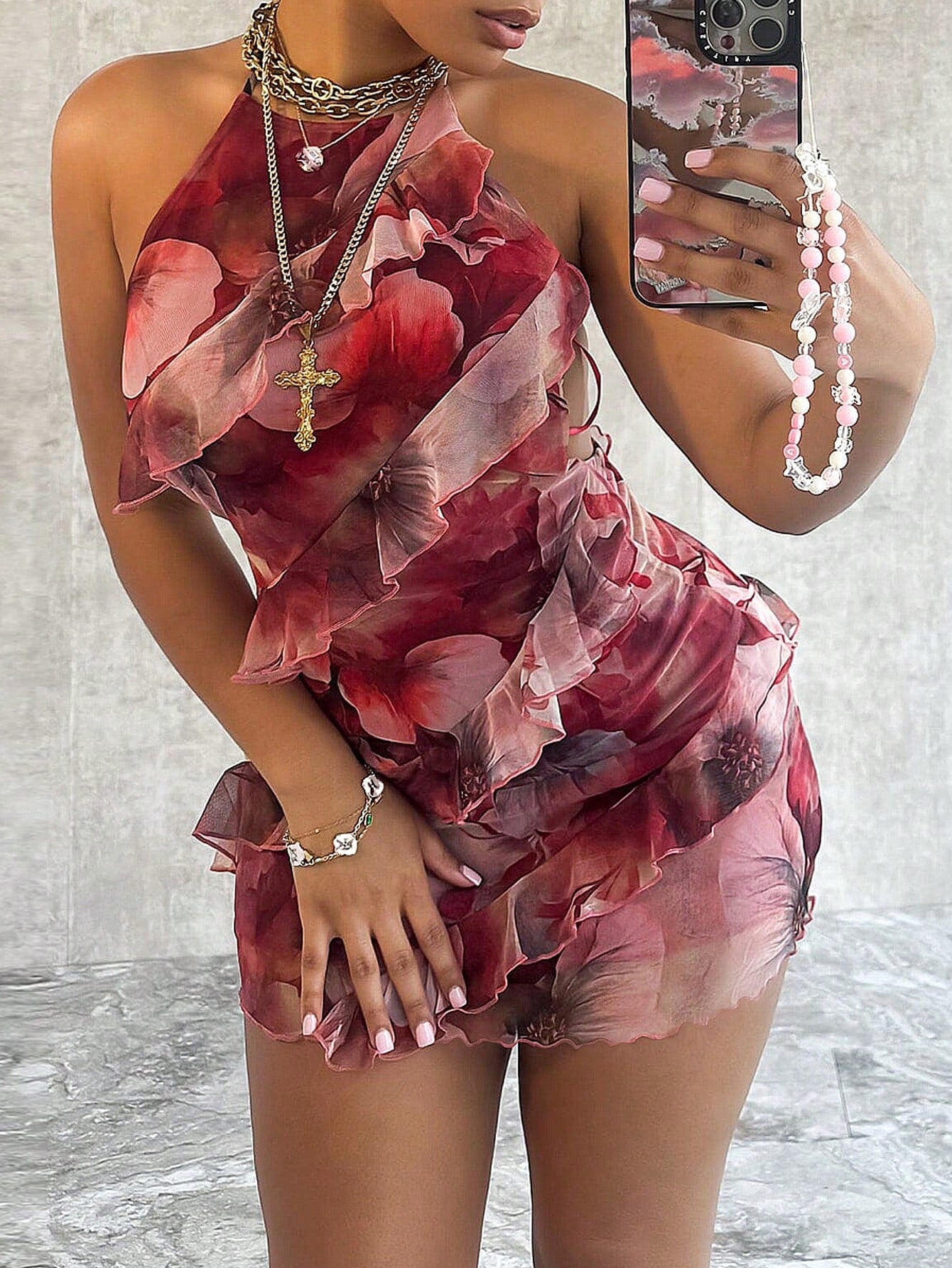 Women's Summer Halter Neck Backless Straps Suspenders Hip Ruffle Charm Fashion Hottie Sexy Party Mini Dress