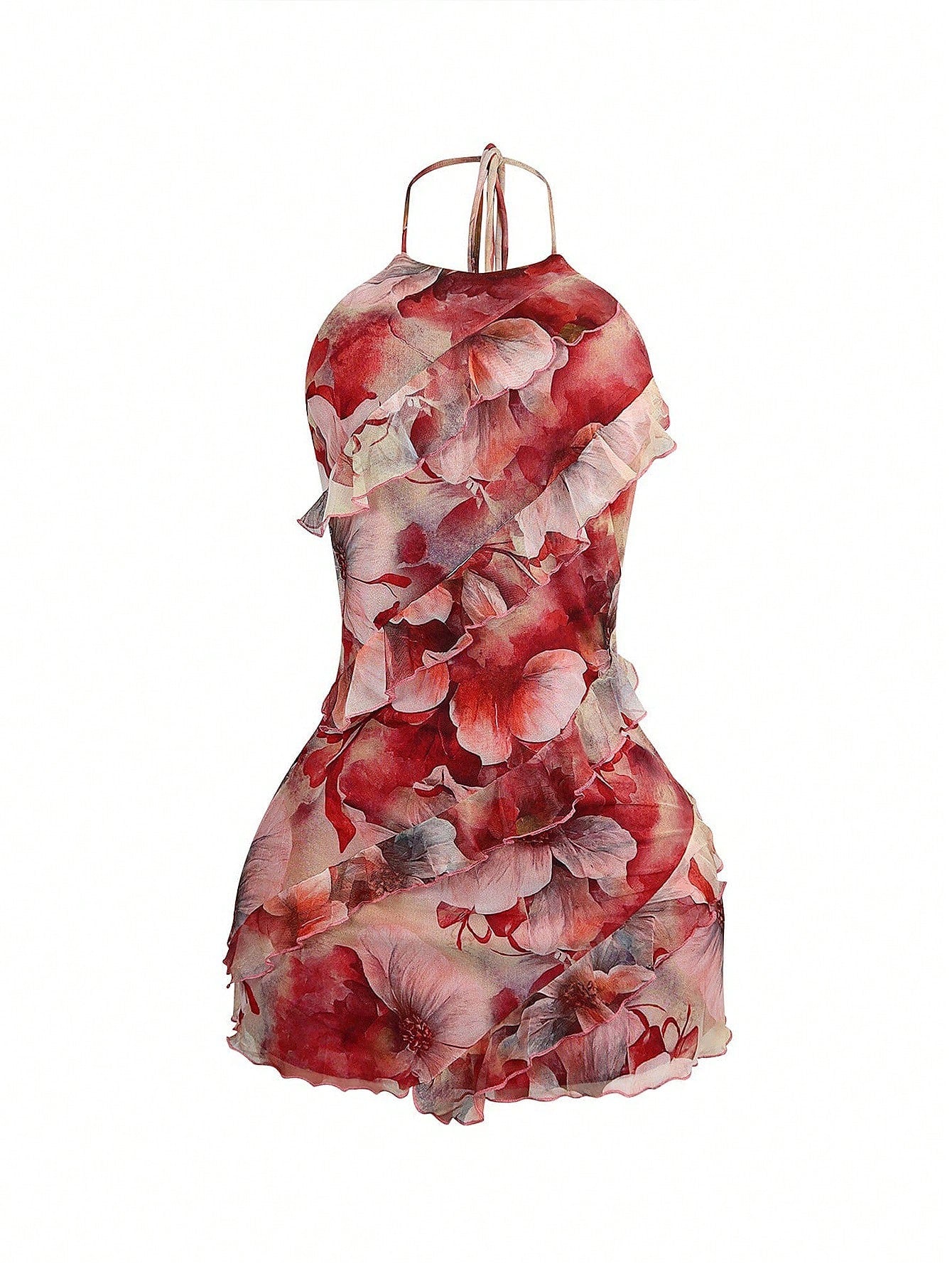 Women's Summer Halter Neck Backless Straps Suspenders Hip Ruffle Charm Fashion Hottie Sexy Party Mini Dress