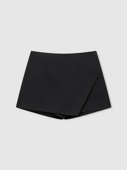 Women's Summer Solid Color Asymmetrical Hem Zipper Skorts Black, Everyday Wear
