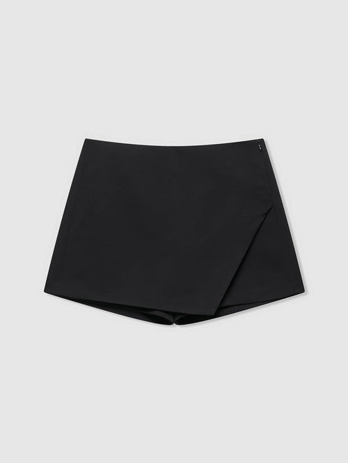 Women's Summer Solid Color Asymmetrical Hem Zipper Skorts Black, Everyday Wear