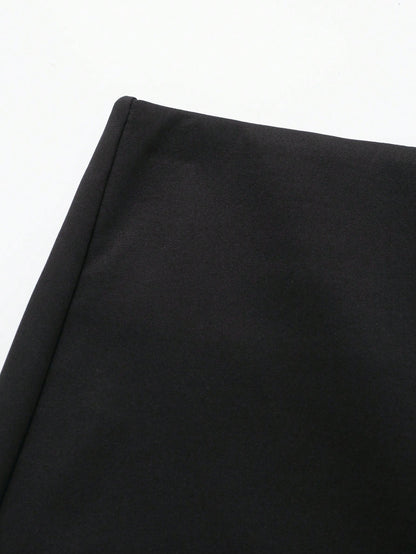 Women's Summer Solid Color Asymmetrical Hem Zipper Skorts Black, Everyday Wear