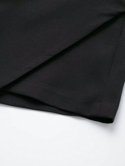 Women's Summer Solid Color Asymmetrical Hem Zipper Skorts Black, Everyday Wear