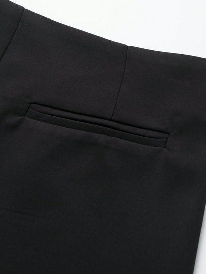 Women's Summer Solid Color Asymmetrical Hem Zipper Skorts Black, Everyday Wear