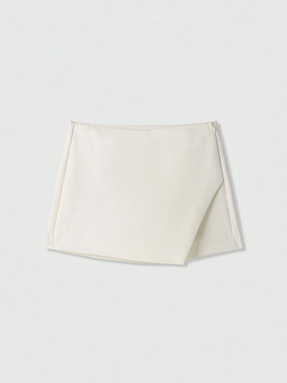 Women's Summer Solid Color Asymmetrical Hem Zipper Skorts Black, Everyday Wear