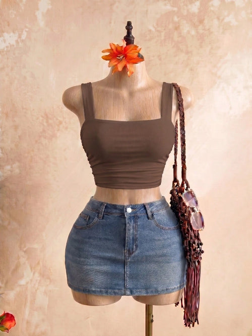 Women's Summer Solid Color Slim Fit Cropped Cami Top