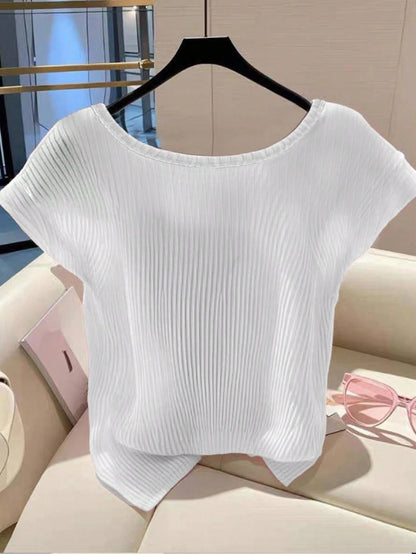 Women's Summer Solid Color V-Neck Short Sleeve Casual Loose T-Shirt
