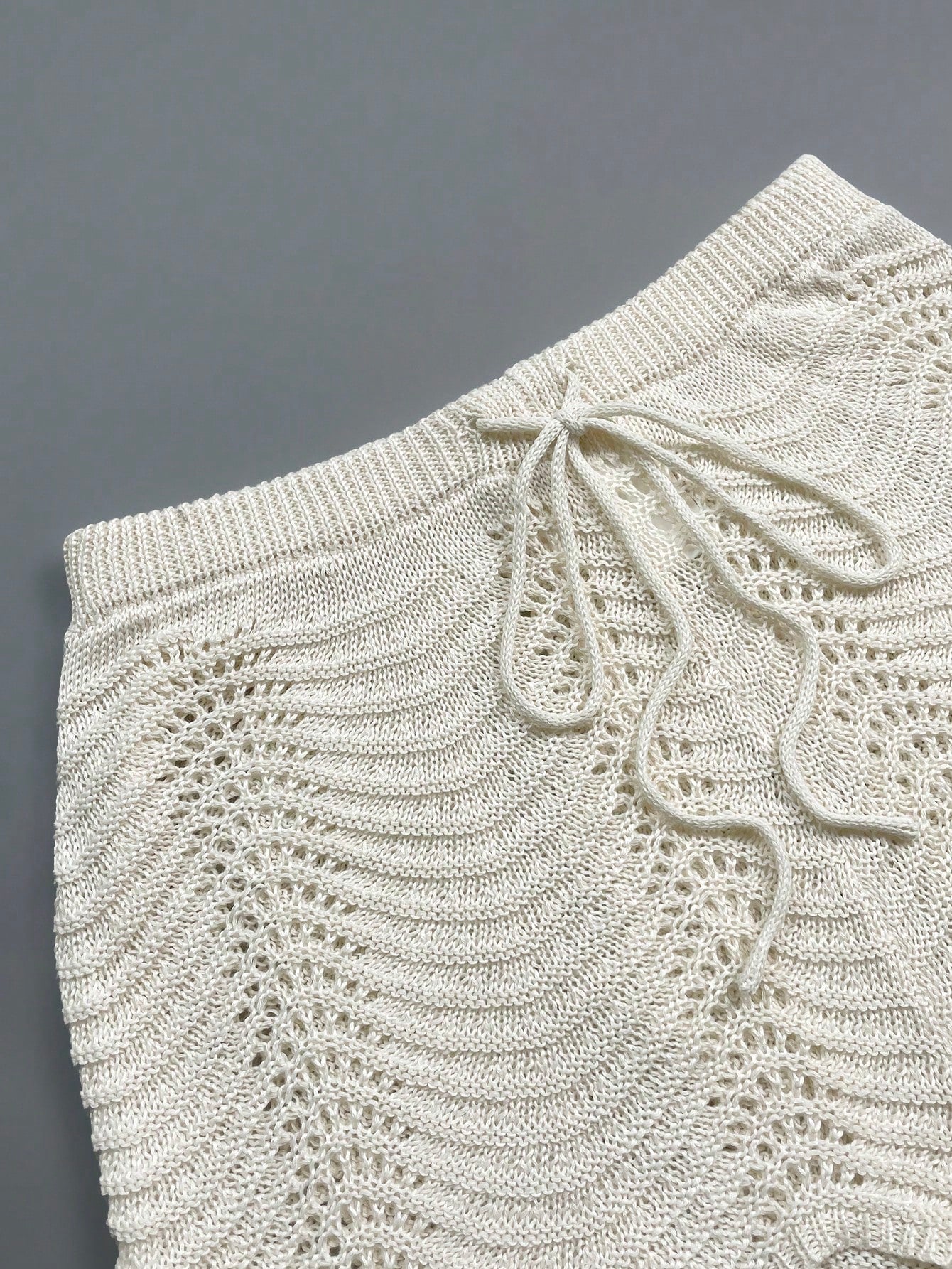 Women's Summer White Bohemian Style Casual Vacation Beach Crochet Round Neck Semi-Sheer Loose Crop Top And Shorts Set