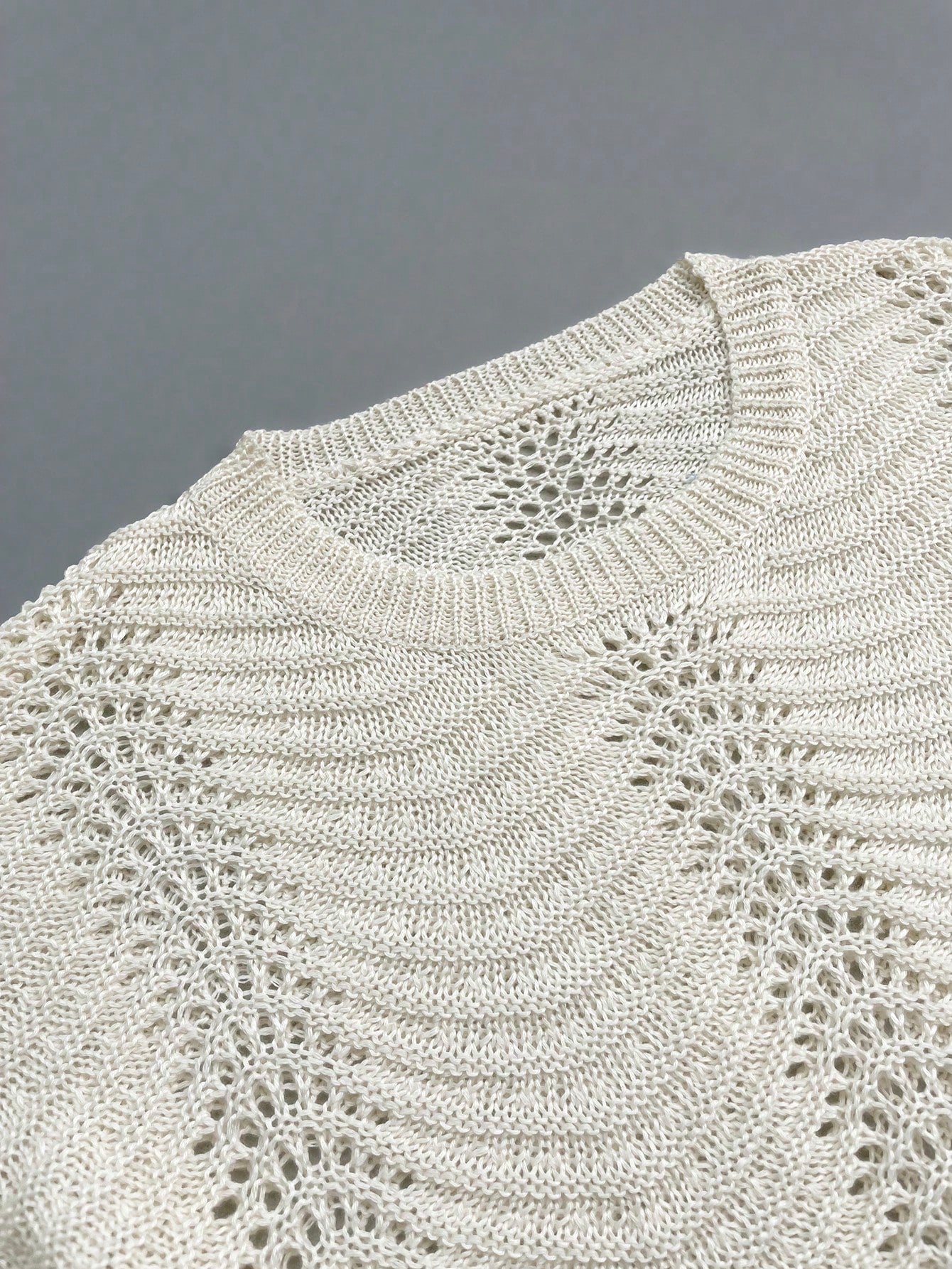 Women's Summer White Bohemian Style Casual Vacation Beach Crochet Round Neck Semi-Sheer Loose Crop Top And Shorts Set
