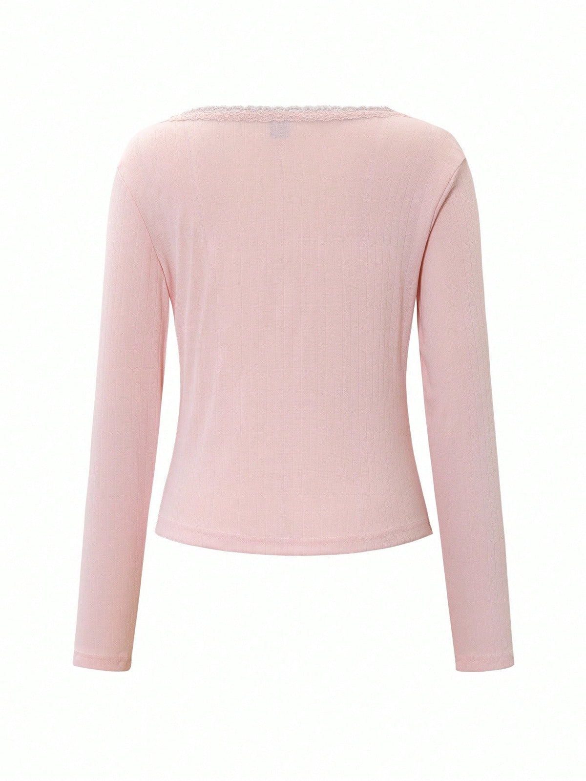 Women's Sweet Lace Trim Long Sleeve T-Shirt, Slim Fit 3-Button Casual White Tee Tops Summer Fall Cloth For Women