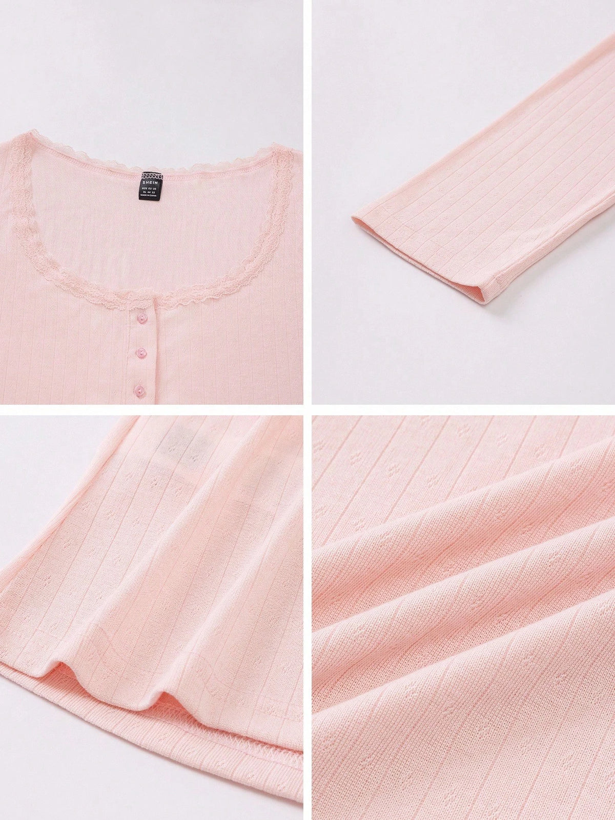 Women's Sweet Lace Trim Long Sleeve T-Shirt, Slim Fit 3-Button Casual White Tee Tops Summer Fall Cloth For Women