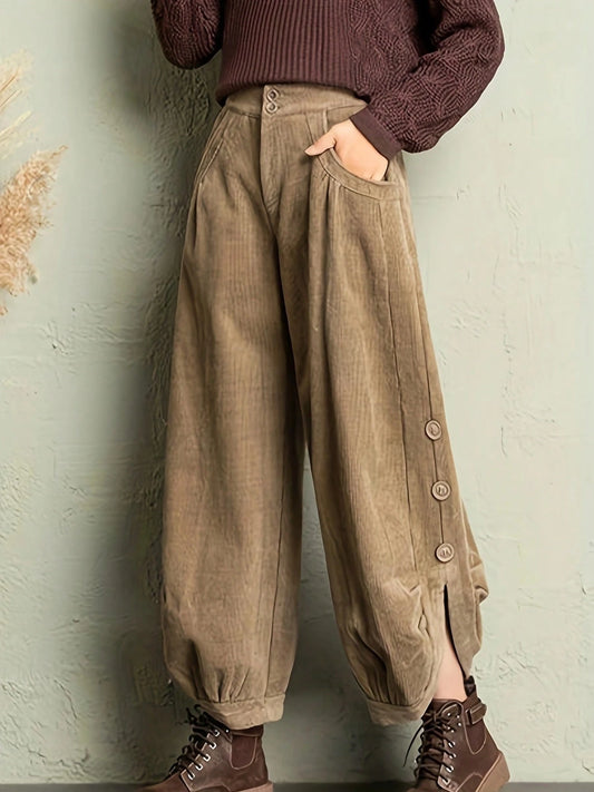 Women's Trousers, Old Money Style, Corduroy Solid Color Cargo Pants, Suitable For Daily Wear, All Seasons, Office Attire Fall