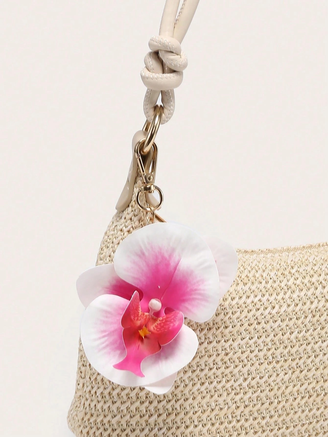 Women's Underarm Shoulder Bag, PU Rope Flower Pendant, Large Capacity, Lightweight, Casual Fashionable Beach Vacation Style,Straw Bag