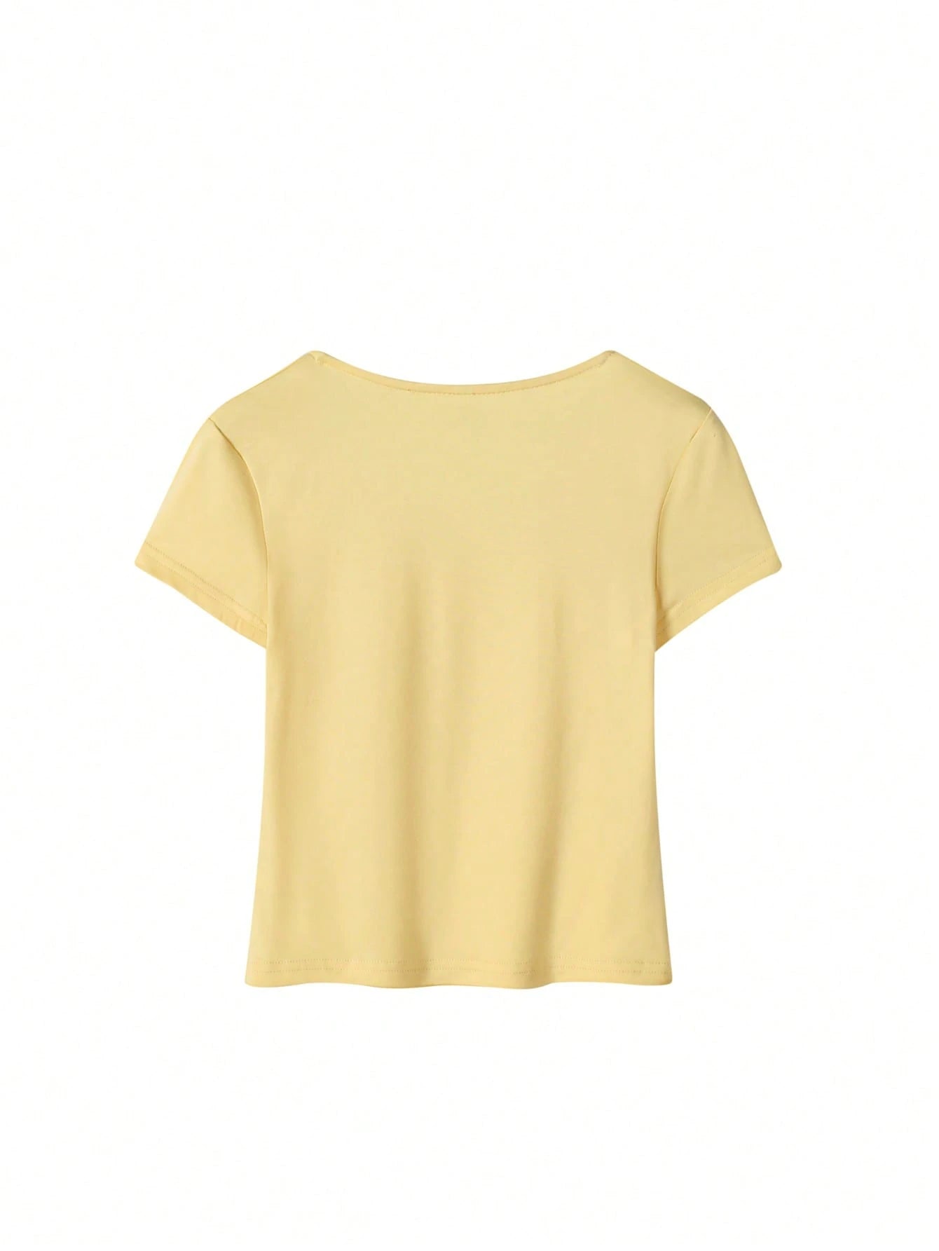 Women's Y2K Style Yellow Square Neck Fitted Cropped Top, Made Of Stretchy Fabric, Short Sleeve Fitted Cut, Minimalist Style, Suitable For Dates, Hangouts With Friends, Spring/Summer Casual Outings