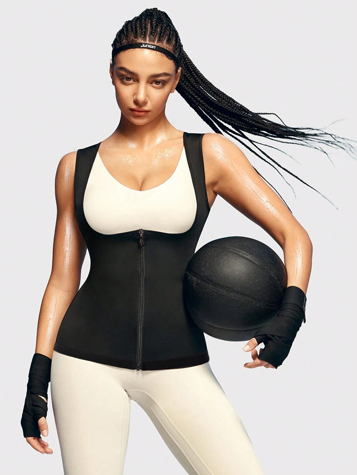 Women's Zip-Up Sauna Sweat Vest Breathable Stretchy Exercise Top For Running Gym Training Heat Retention Fabric Sports