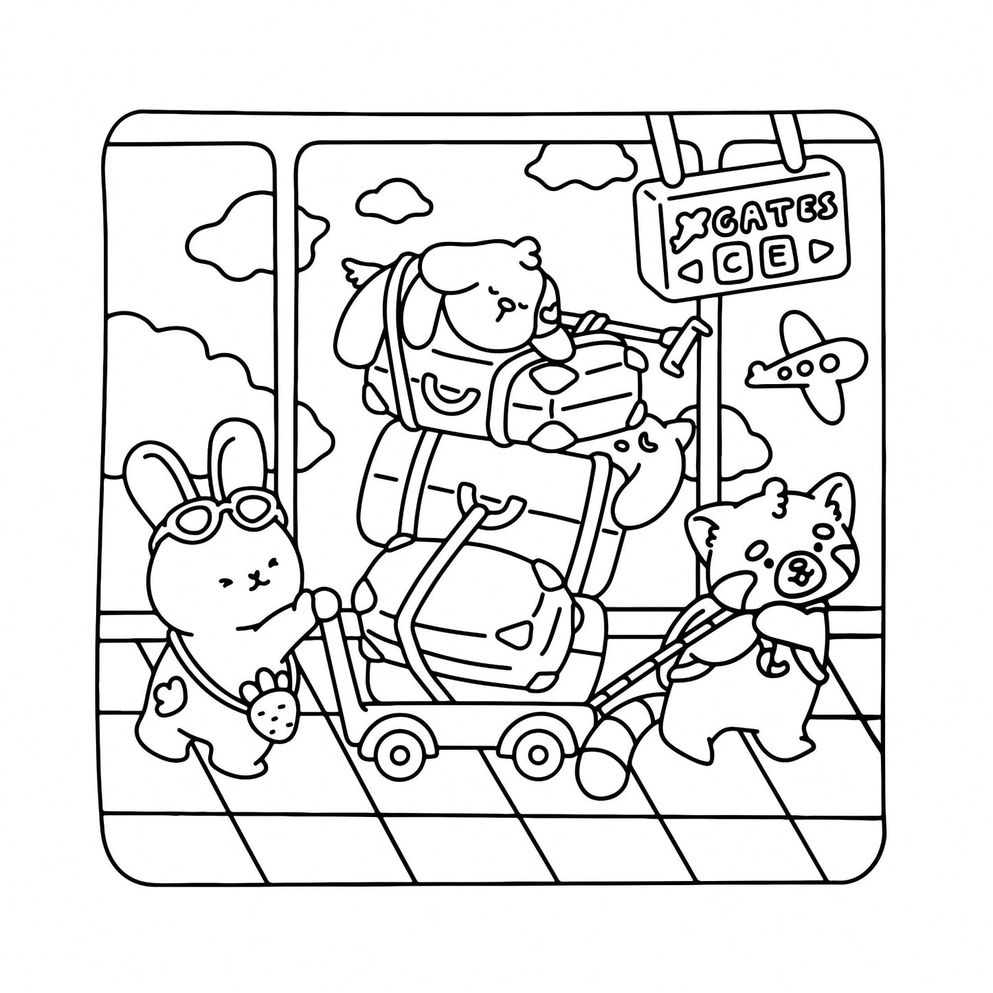 Wonderful Places: Cozy Travel Coloring Book- 40 Pages, 205gsm Thick Opaque Paper| Imaginative Global Destination Scenes (Cute Puppies And Bears Skateboarding Around Iconic Landmarks)| Bold Outlines