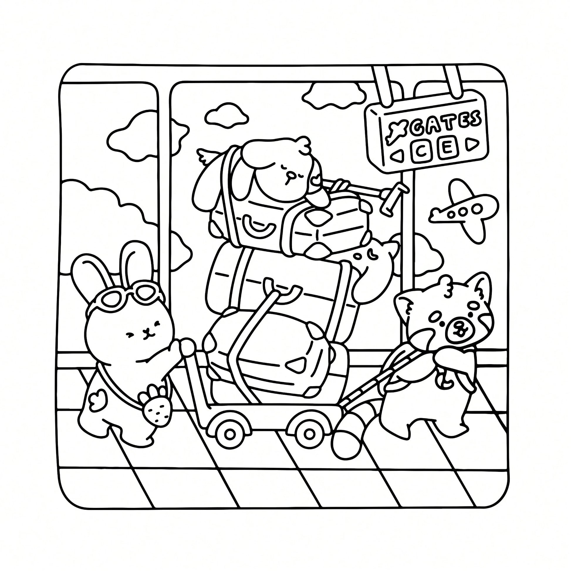 Wonderful Places: Cozy Travel Coloring Book- 40 Pages, 205gsm Thick Opaque Paper| Imaginative Global Destination Scenes (Cute Puppies And Bears Skateboarding Around Iconic Landmarks)| Bold Outlines