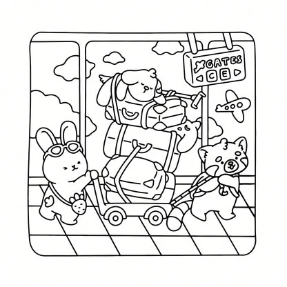 Wonderful Places: Cozy Travel Coloring Book- 40 Pages, 205gsm Thick Opaque Paper| Imaginative Global Destination Scenes (Cute Puppies And Bears Skateboarding Around Iconic Landmarks)| Bold Outlines