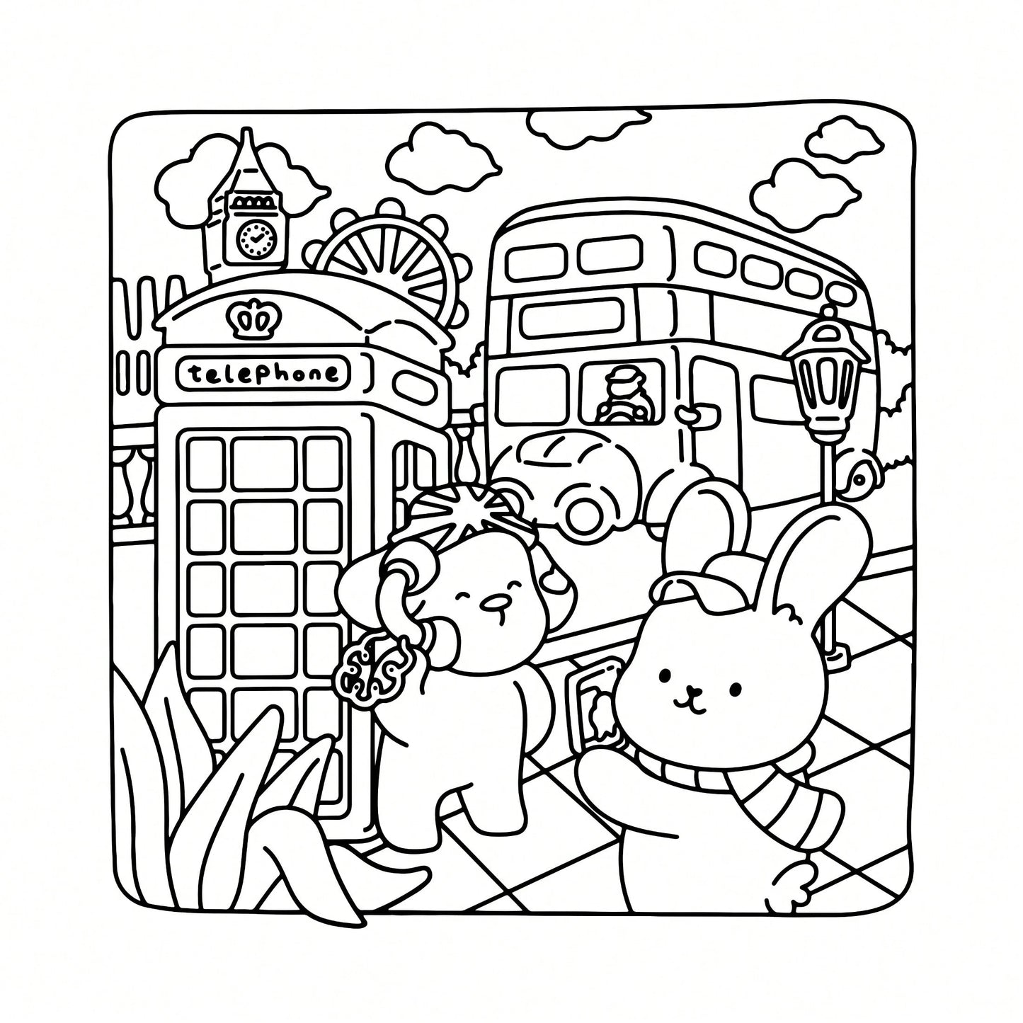 Wonderful Places: Cozy Travel Coloring Book- 40 Pages, 205gsm Thick Opaque Paper| Imaginative Global Destination Scenes (Cute Puppies And Bears Skateboarding Around Iconic Landmarks)| Bold Outlines