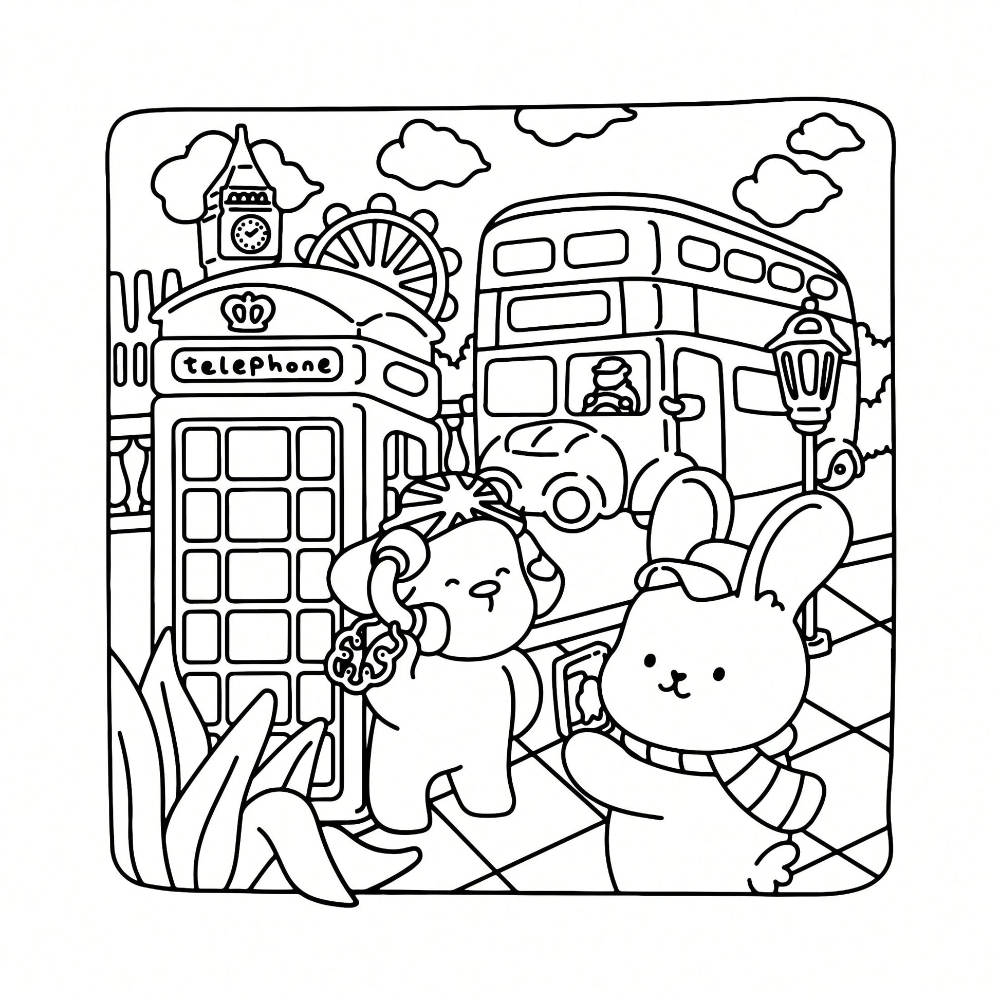 Wonderful Places: Cozy Travel Coloring Book- 40 Pages, 205gsm Thick Opaque Paper| Imaginative Global Destination Scenes (Cute Puppies And Bears Skateboarding Around Iconic Landmarks)| Bold Outlines