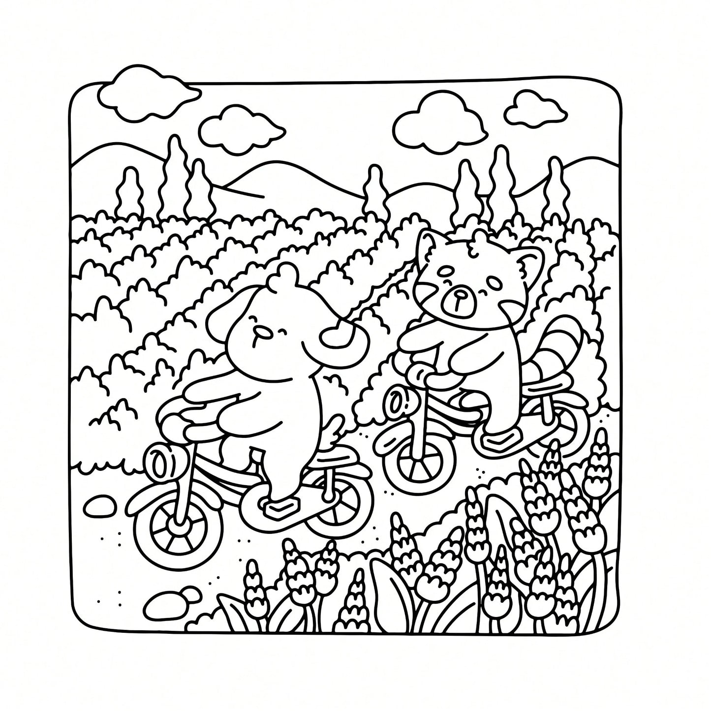 Wonderful Places: Cozy Travel Coloring Book- 40 Pages, 205gsm Thick Opaque Paper| Imaginative Global Destination Scenes (Cute Puppies And Bears Skateboarding Around Iconic Landmarks)| Bold Outlines