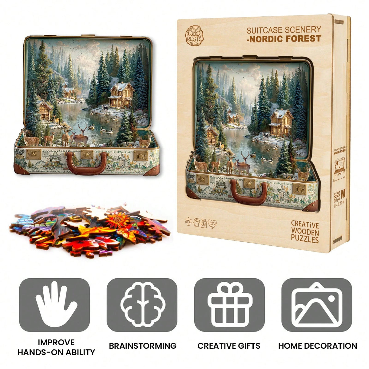 WOODBESTS 1PC Suitcase Scenery Wooden Irregular Puzzle, Animal-Shaped 2D Jigsaw Toy For Kids And Adults. Educational Game, Great Gift For Party, Holiday, Christmas And Birthday. Unique Magical Desktop